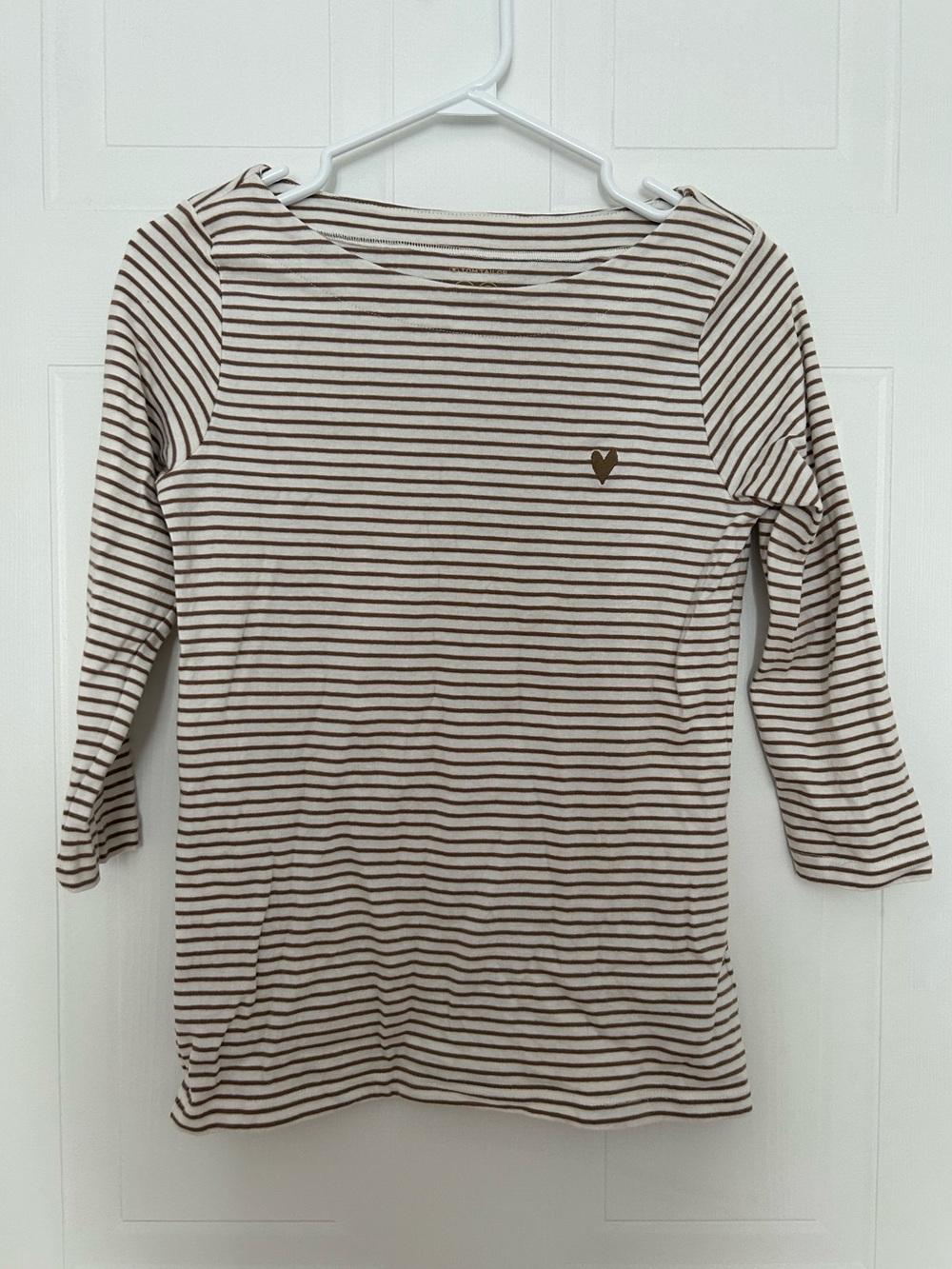 Tom Tailor Boatneck 3/4 Sleeves Stripe Top in Cream and Brown Women’s Size XS